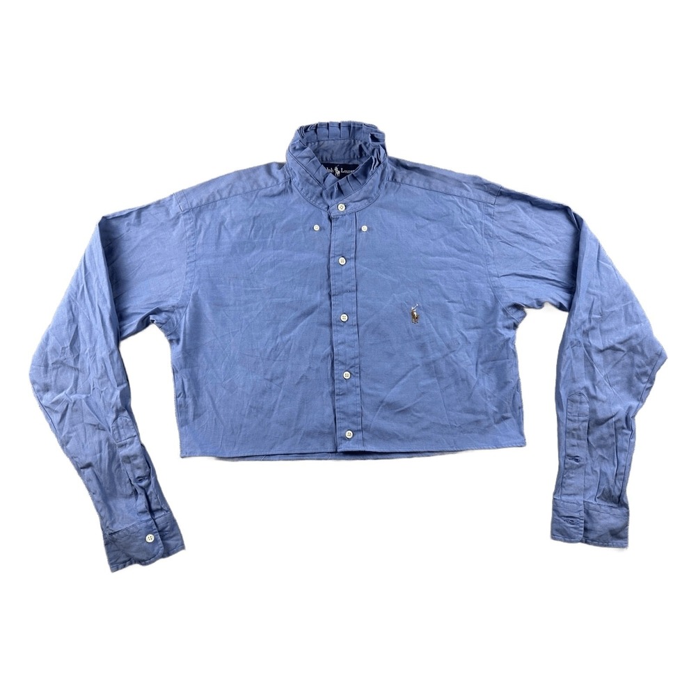 Vintage Reworked Ralph Lauren Cropped Oxford Shirt Men S Blue Hong Kong Preppy